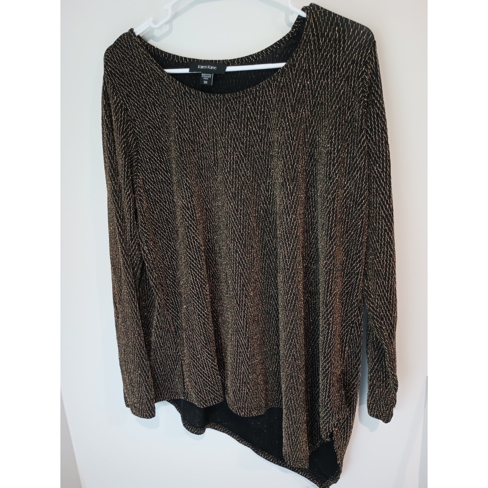 Karen Kane 0X Gold Metallic Shimmer Asymmetric Top Blouse NWT Running Wild (